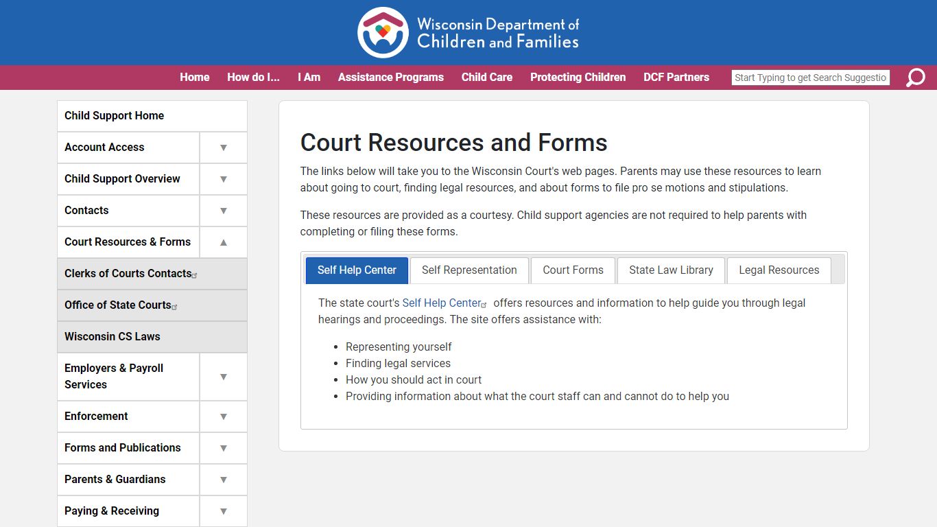 Links to Court Resources and Forms - Wisconsin